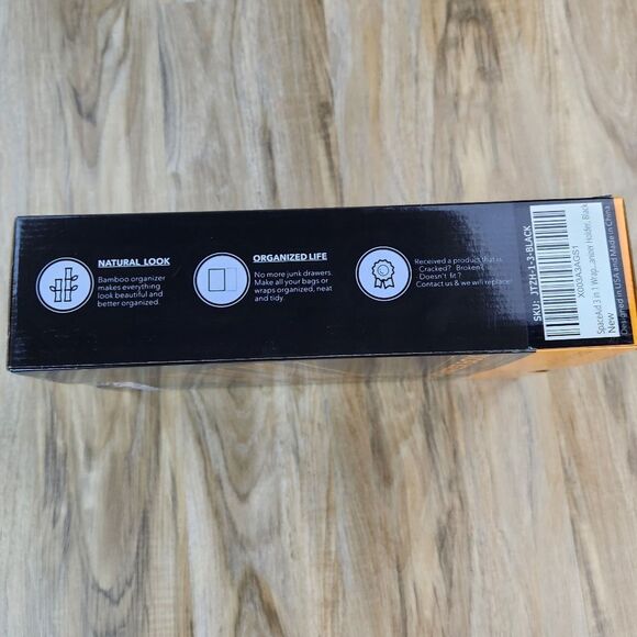 🩵NIB Black Bamboo Kitchen Wrap Cutter & Drawer Organizer - Picture 7 of 12